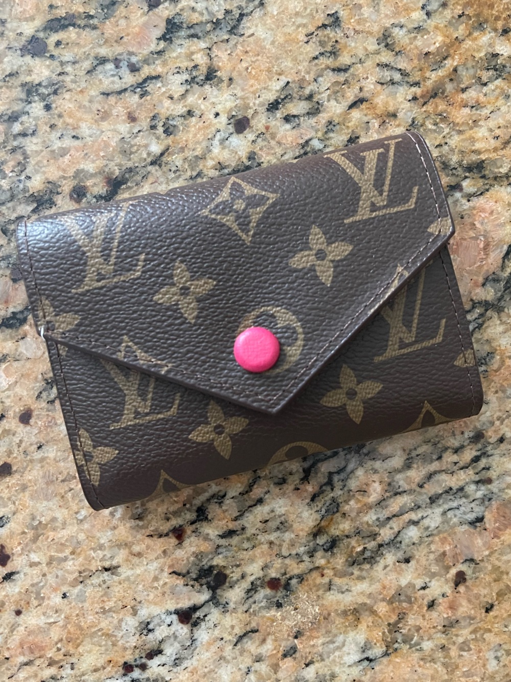 Louis-Vuitton Monogram Envelope Card Holder with Pink Snap & Zipper Pouch